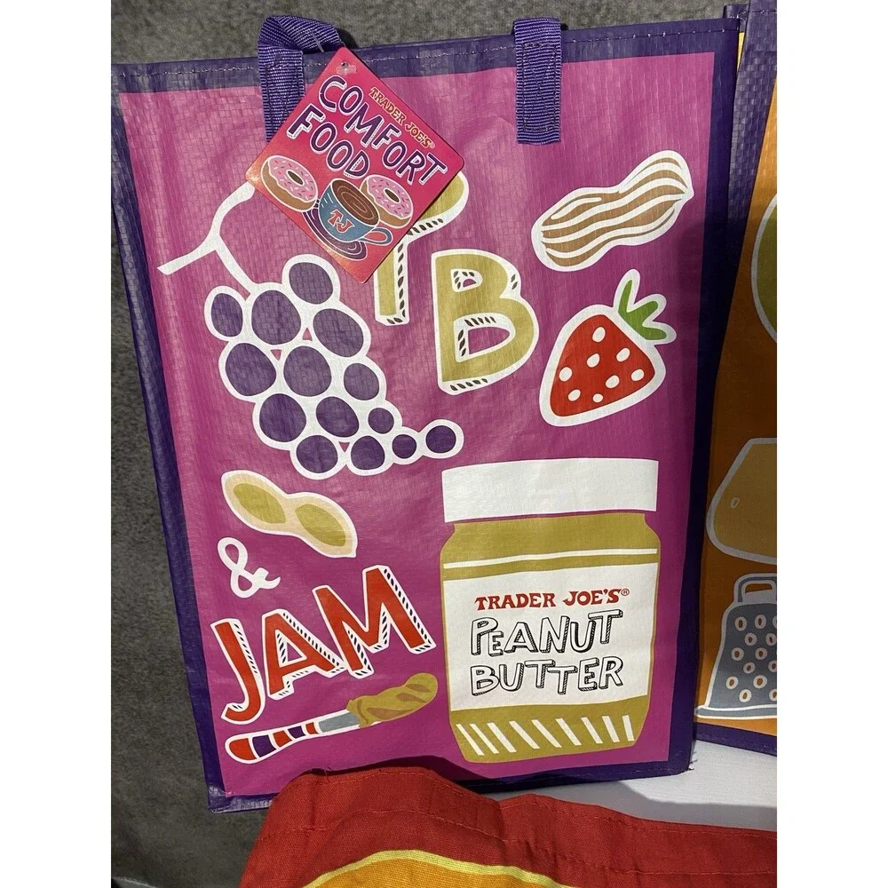 Trader Joe’s Reusable Bags Lot (3) - Cheese & PB&J/Mac Designs
